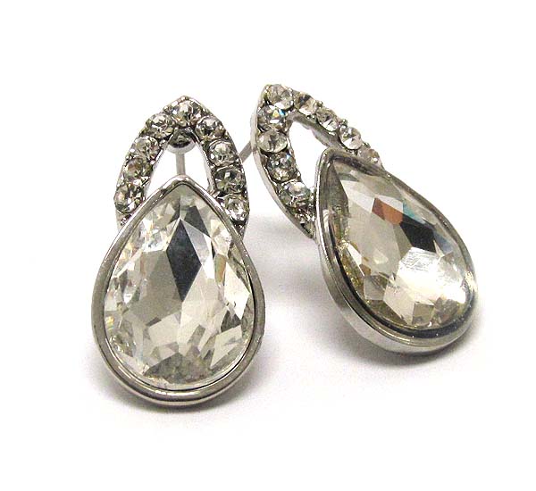 Crystal and facet glass tear drop stud earring
