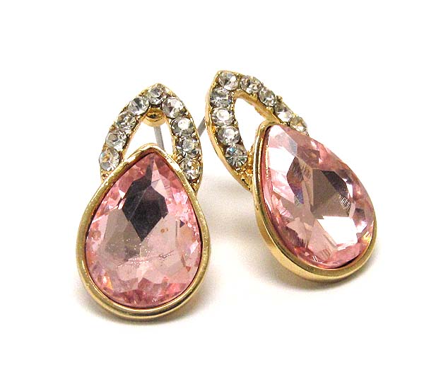 Crystal and facet glass tear drop stud earring
