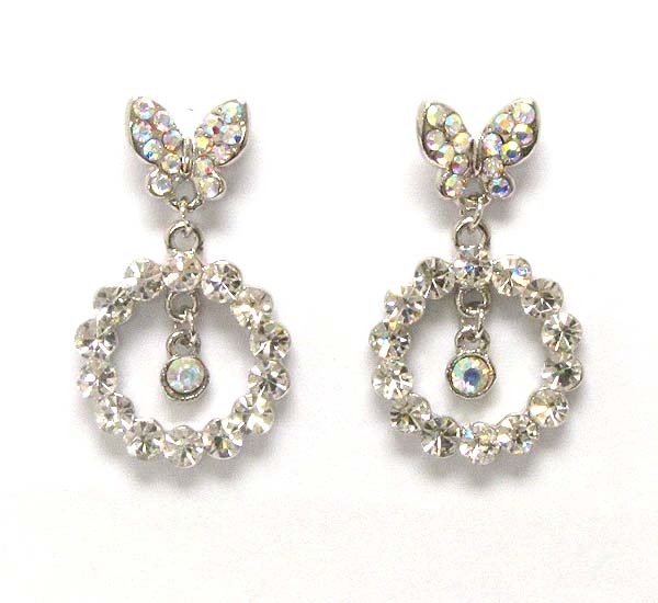 Crystal butterfly and hoop drop earring - hoops