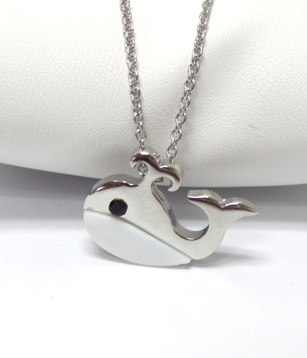 Electro plating and mother of pearl whale pendant necklace