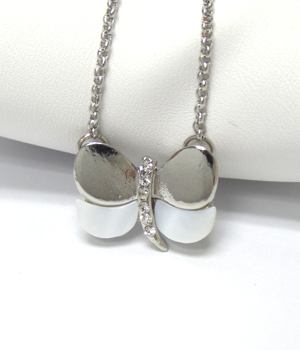 Electro plating and mother of pearl butterfly pendant necklace