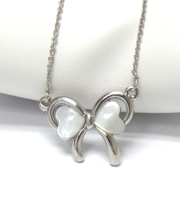 Electro plating and mother of pearl ribbon pendant necklace