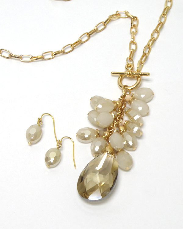 All facet glass teardrop pendant long necklace set