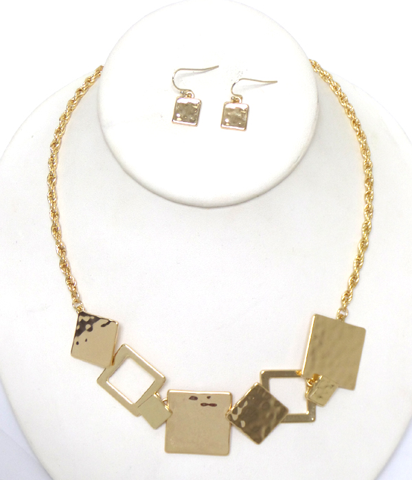 ELECTRO PLATING HAMMERED METAL MULTI SQUARE LINK NECKLACE SET