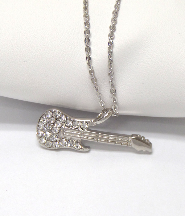 Electro plating crystal guitar pendant necklace