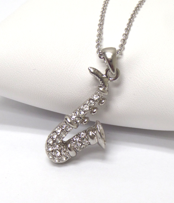 Electro plating crystal saxophone pendant necklace