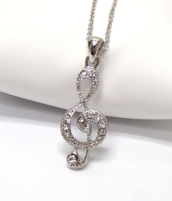 Electro plating crystal music note pendant necklace