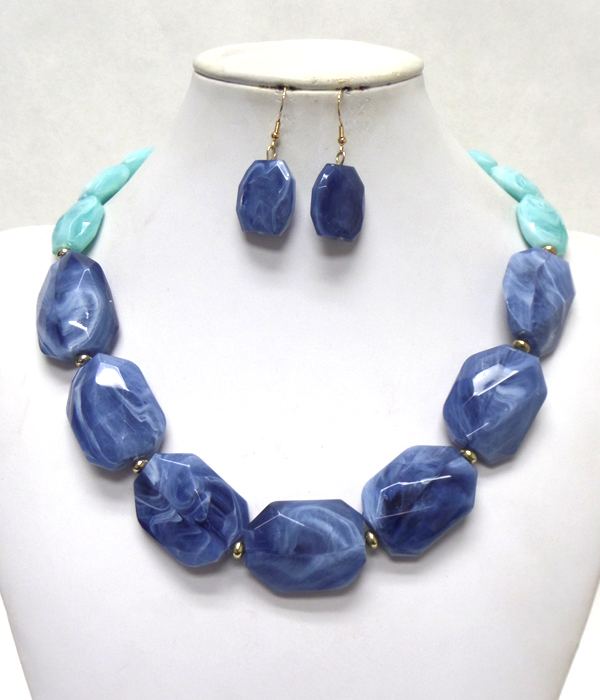 Facet acrylic stone link necklace set