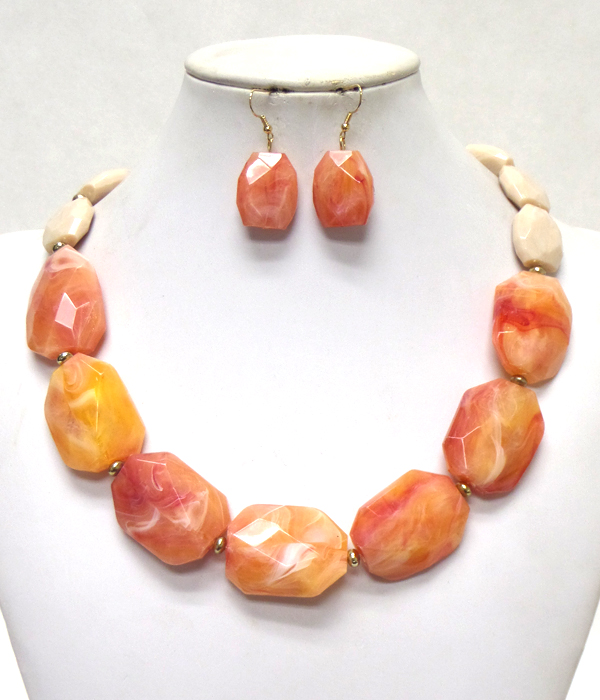 Facet acrylic stone link necklace set