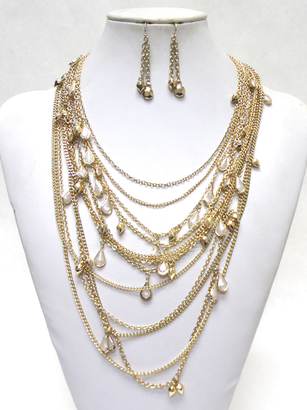 Multi fine chain and frost teardrop dangle necklace set