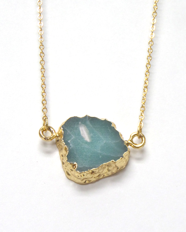 Gold plating semi precious stone pendant necklace