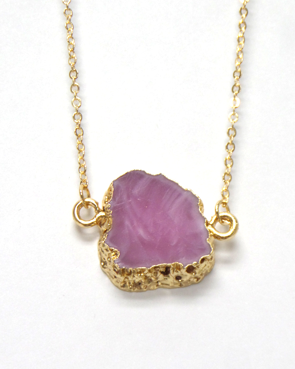 Gold plating semi precious stone pendant necklace