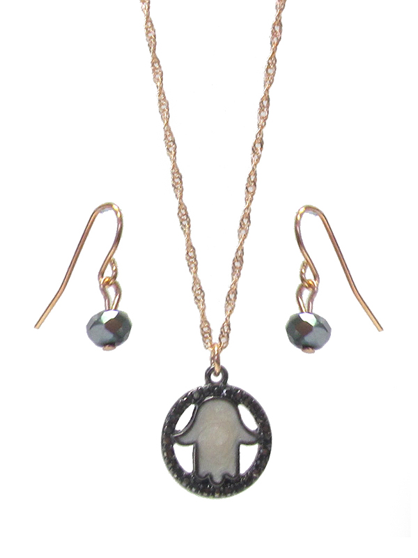 Mop hamsa pendant necklace set