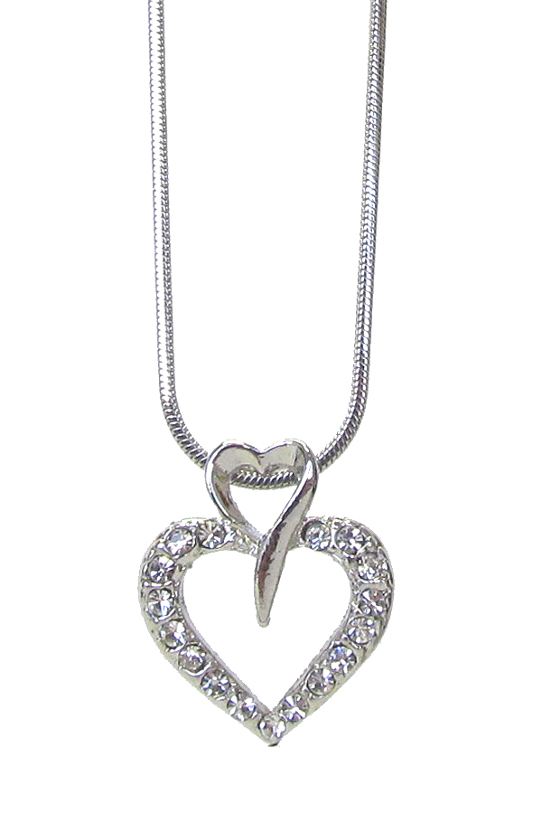 WHITEGOLD PLATING CRYSTAL HEART PENDANT NECKLACE -valentine