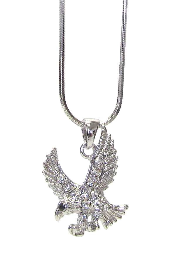 WHITEGOLD PLATING CRYSTAL EAGLE PENDANT NECKLACE