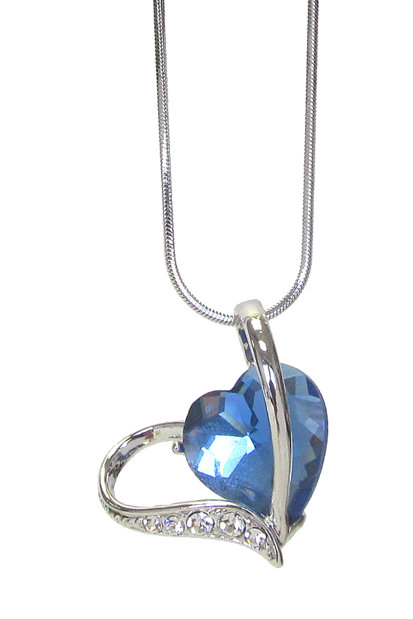 Made in korea whitegold plating crystal heart pendant necklace