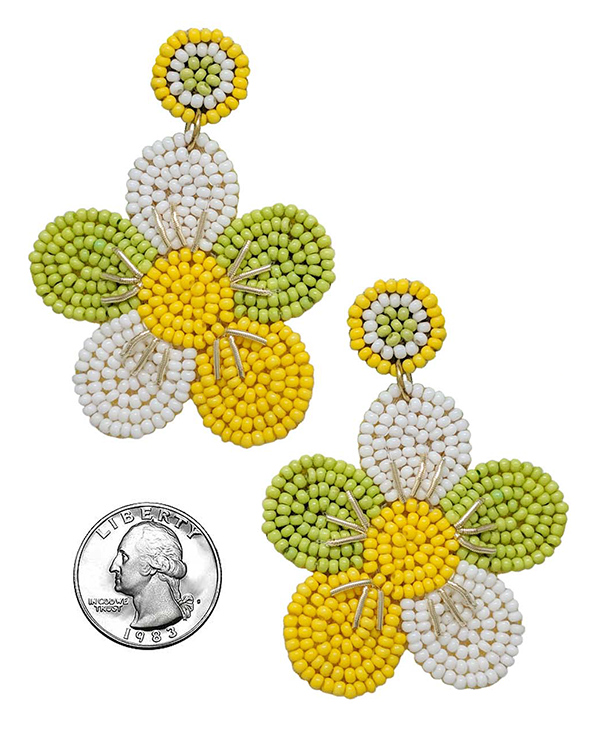 GARDEN THEME HANDMADE MULTI SEEDBEAD EARRING - FLOWER