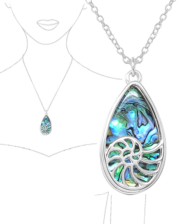 SEALIFE THEME ABALONE TEARDROP NECKLACE - SHELL