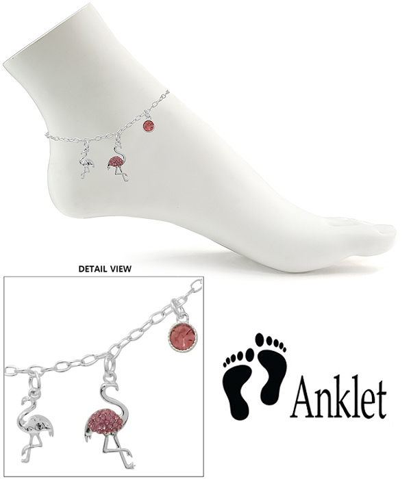 Tropical theme multi charm anklet - flamingo