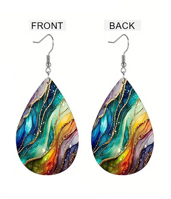 Gradient rainbow leatherette teardrop earring