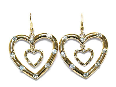 Crystal stud heart in heart earring