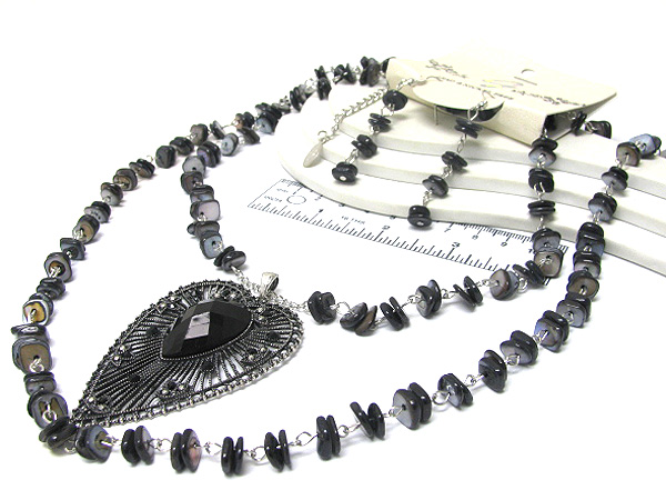 Multi chip stone drop metal heart crystal with acryl metal chain necklace earring set