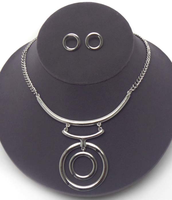 Double metal hoop pendant drop necklace earring set