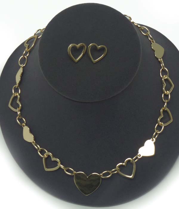 Multi heart link chain necklace earring set -valentine
