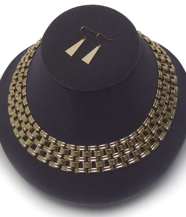 Metal watch band chocker necklace earring set