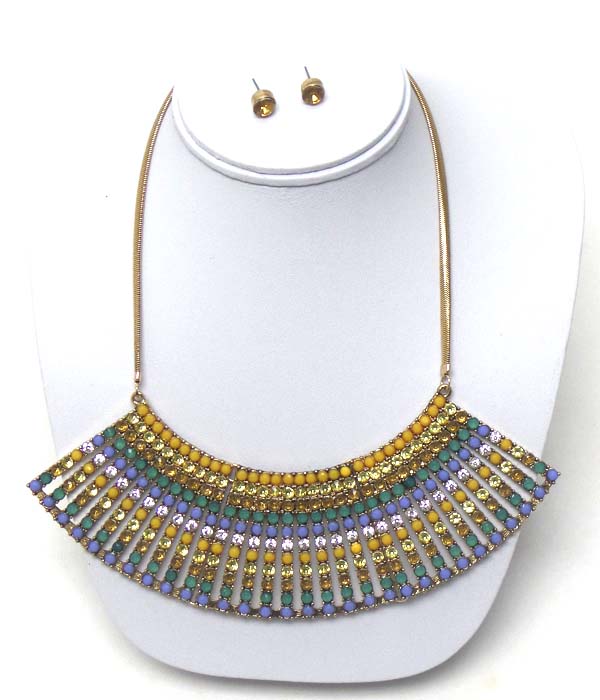 MULTI CRYSTAL DECO TRIBAL NECKLACE EARRING SET