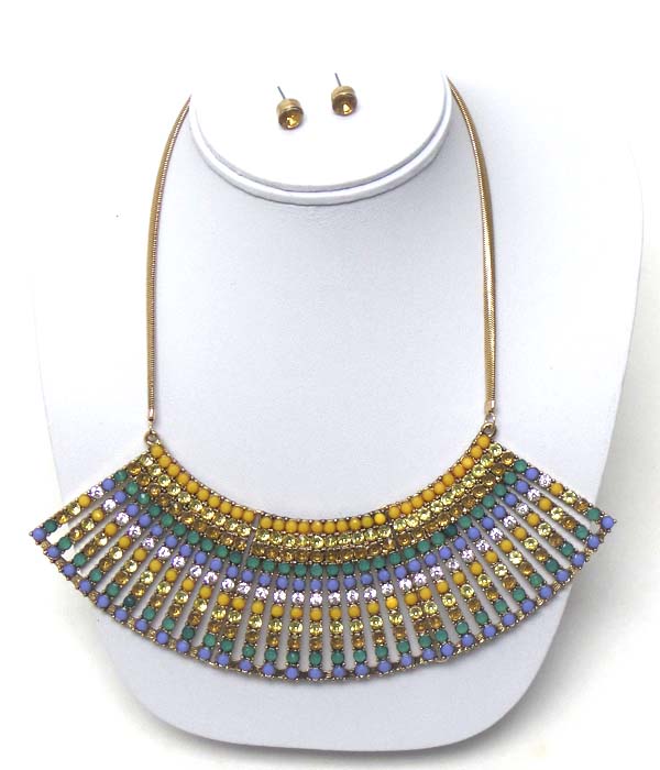 Multi crystal deco tribal necklace earring set
