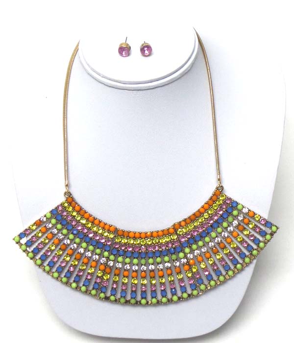 MULTI CRYSTAL DECO TRIBAL NECKLACE EARRING SET