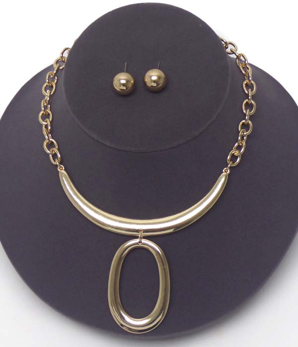 Metal oval drop chain necklace earring set