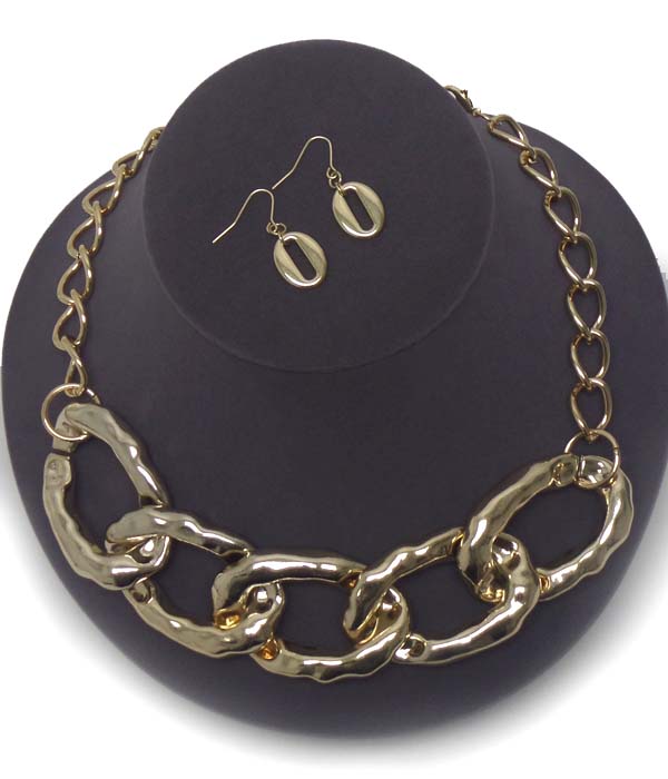 Hammered thick metal chain necklace earring set
