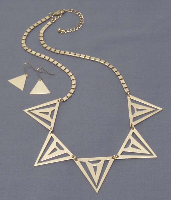 Tribal style multi triangle link necklace earring set