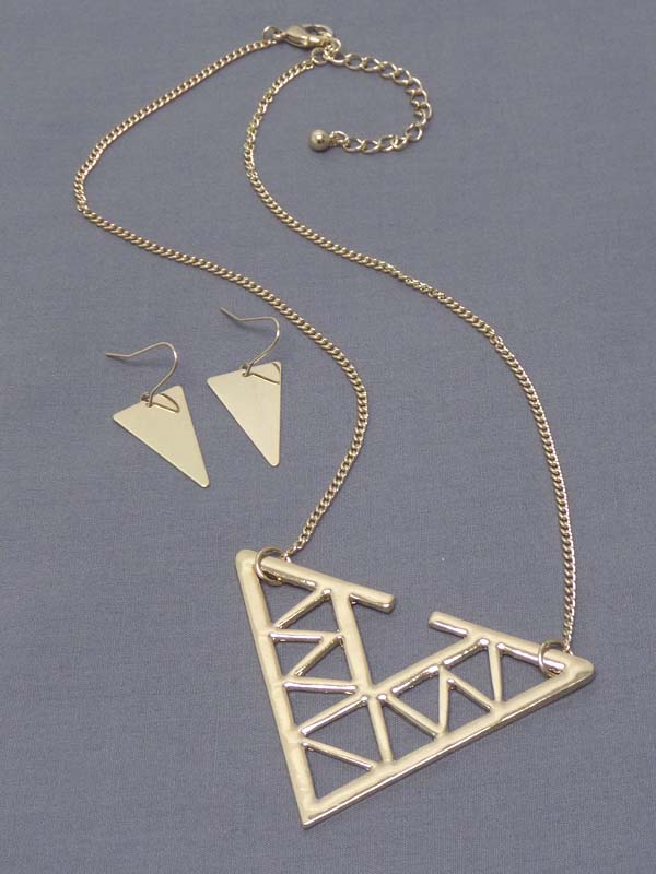 Multi triangle metal filigree pendant navajo pattern necklace earring set -western