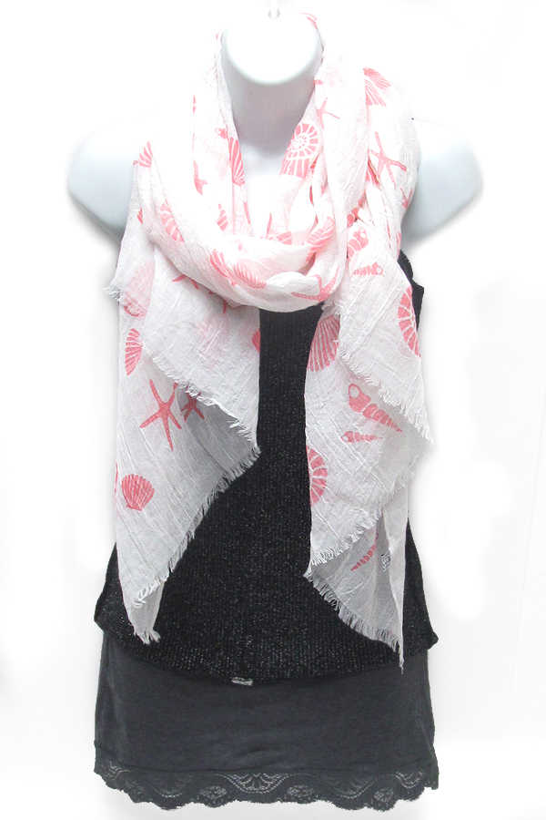 Sea starfish and sea shell pattern scarf