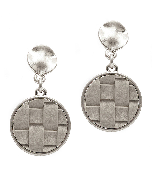 Woven leatherette disc drop earring