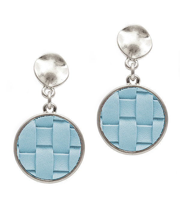 Woven leatherette disc drop earring