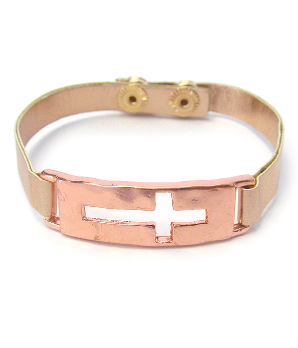 Cross leather band bracelet