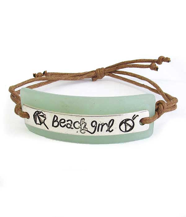 Sealife theme seaglass pull tie bracelet - beach girl sea glass