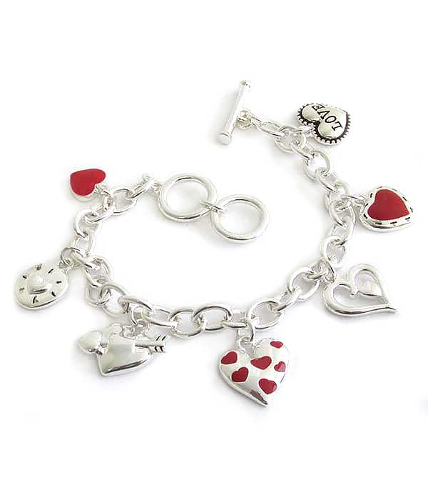 LOVE THEME MULTI HEART CHARM TOGGLE BRACELET -VALENTINE