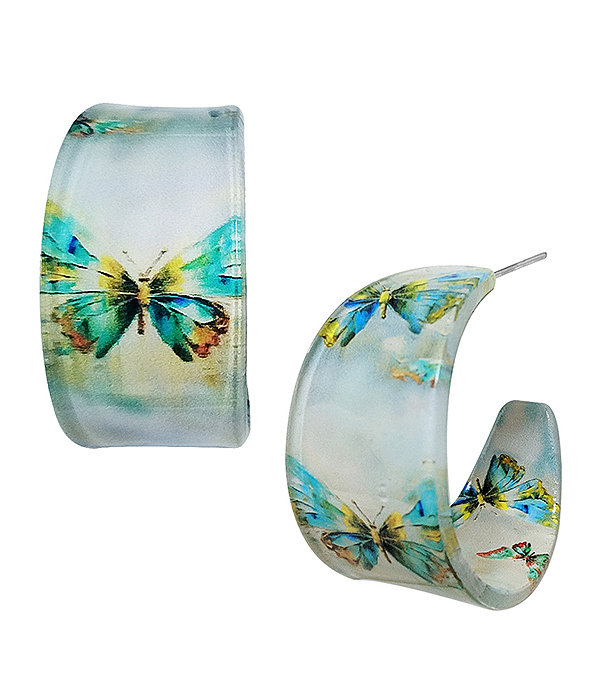 GARDEN THEME ACRYLIC HOOP EARRING - BUTTERFLY