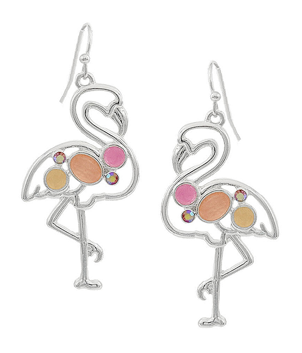 TROPICAL THEME METAL ART EARRING - FLAMINGO