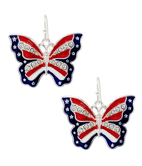 PATRIOTIC THEME AMERICAN FLAG BUTTERFLY EARRING