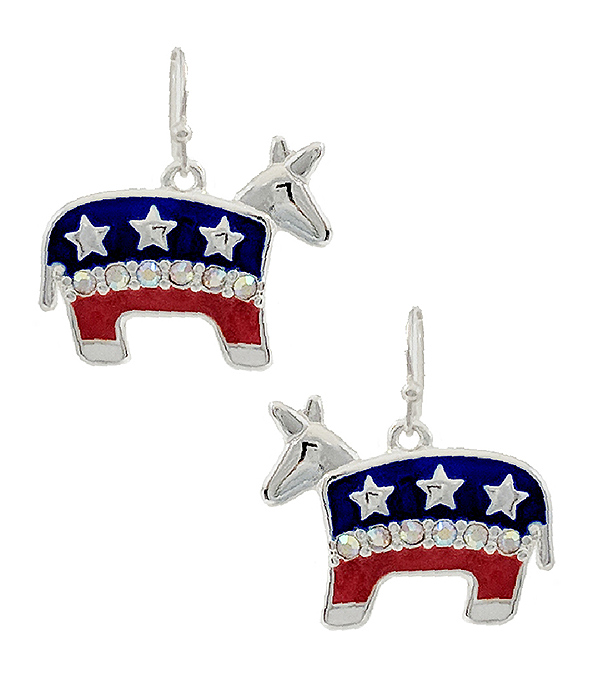 PATRIOTIC THEME AMERICAN FLAG DEMOCRATIC DONKEY EARRING