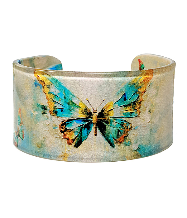 Garden theme acrylic bangle bracelet - butterfly