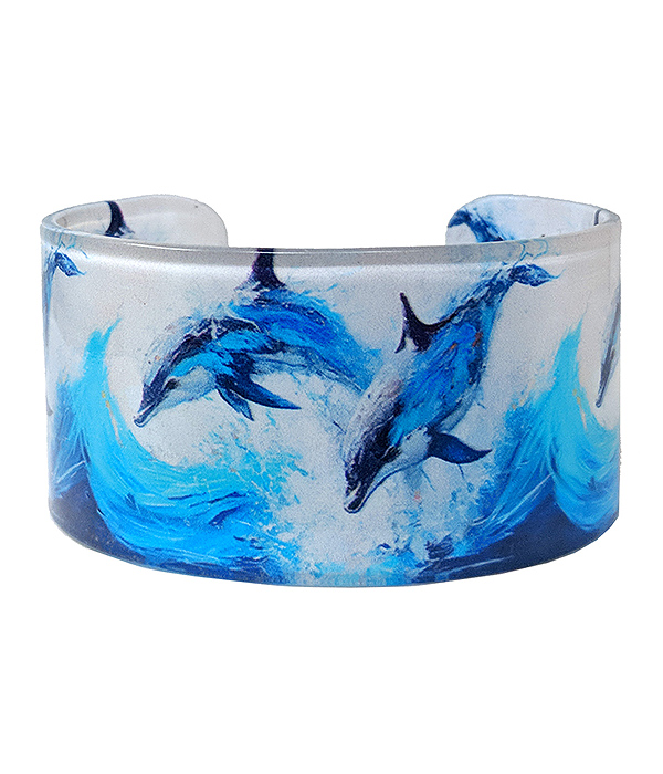 Sealife theme acrylic bangle bracelet - dolphin