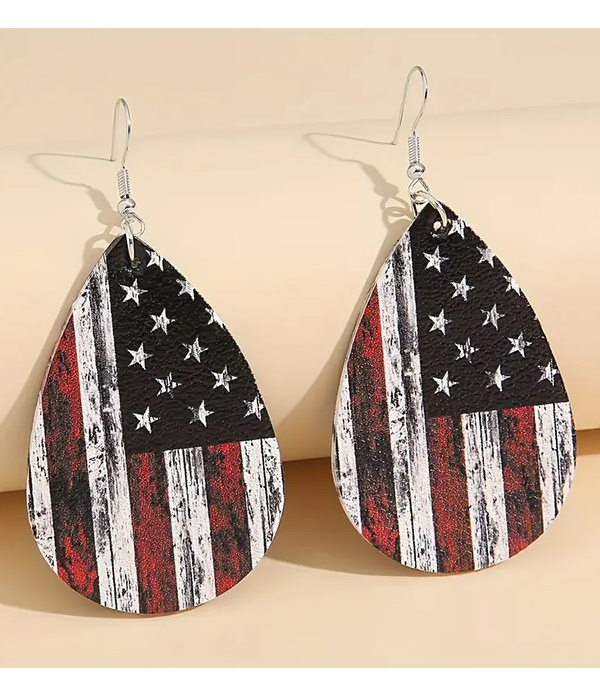 Patriotic theme american flag leatherette teardrop earring