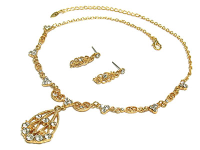 Crystal nobless boutique style y-neck shape tear pendant necklace and earring set